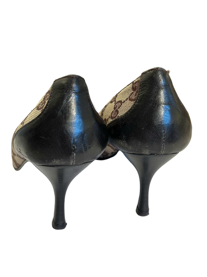 Brown Leather and Monogram Heels