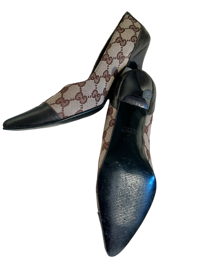 Brown Leather and Monogram Heels