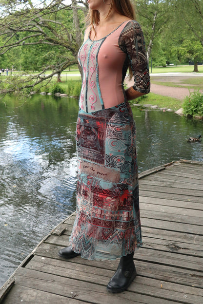 Patchwork Print Maxi Dress