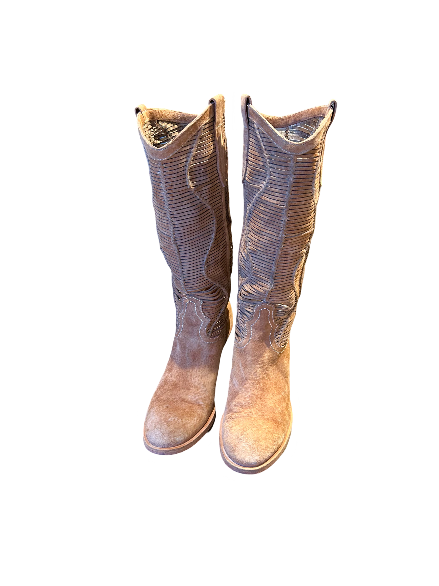 Cut Out Brown Leather Cowboy Boots