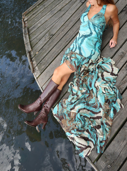 Turquoise Silk Mermaid Gown