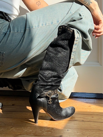 Studded Ponyhair Boots