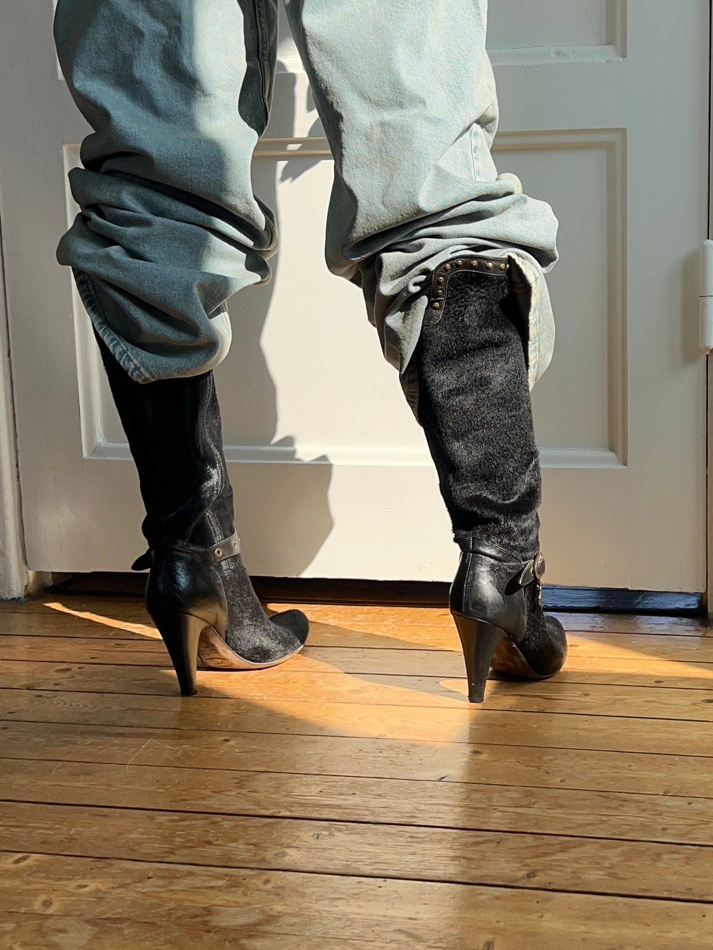 Studded Ponyhair Boots