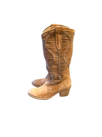 Cut Out Brown Leather Cowboy Boots