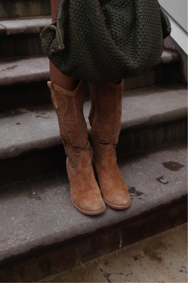 Cut Out Brown Leather Cowboy Boots