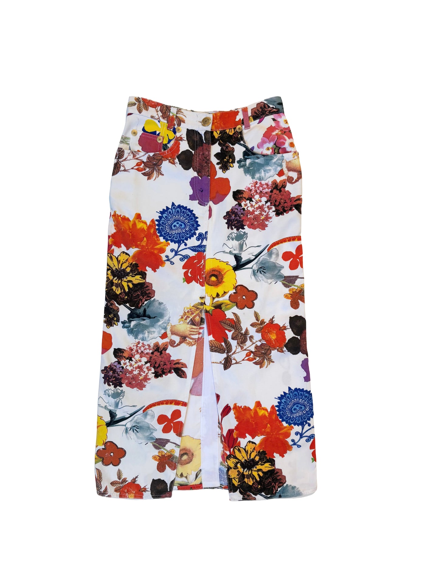 Jeans Floral Midi Skirt