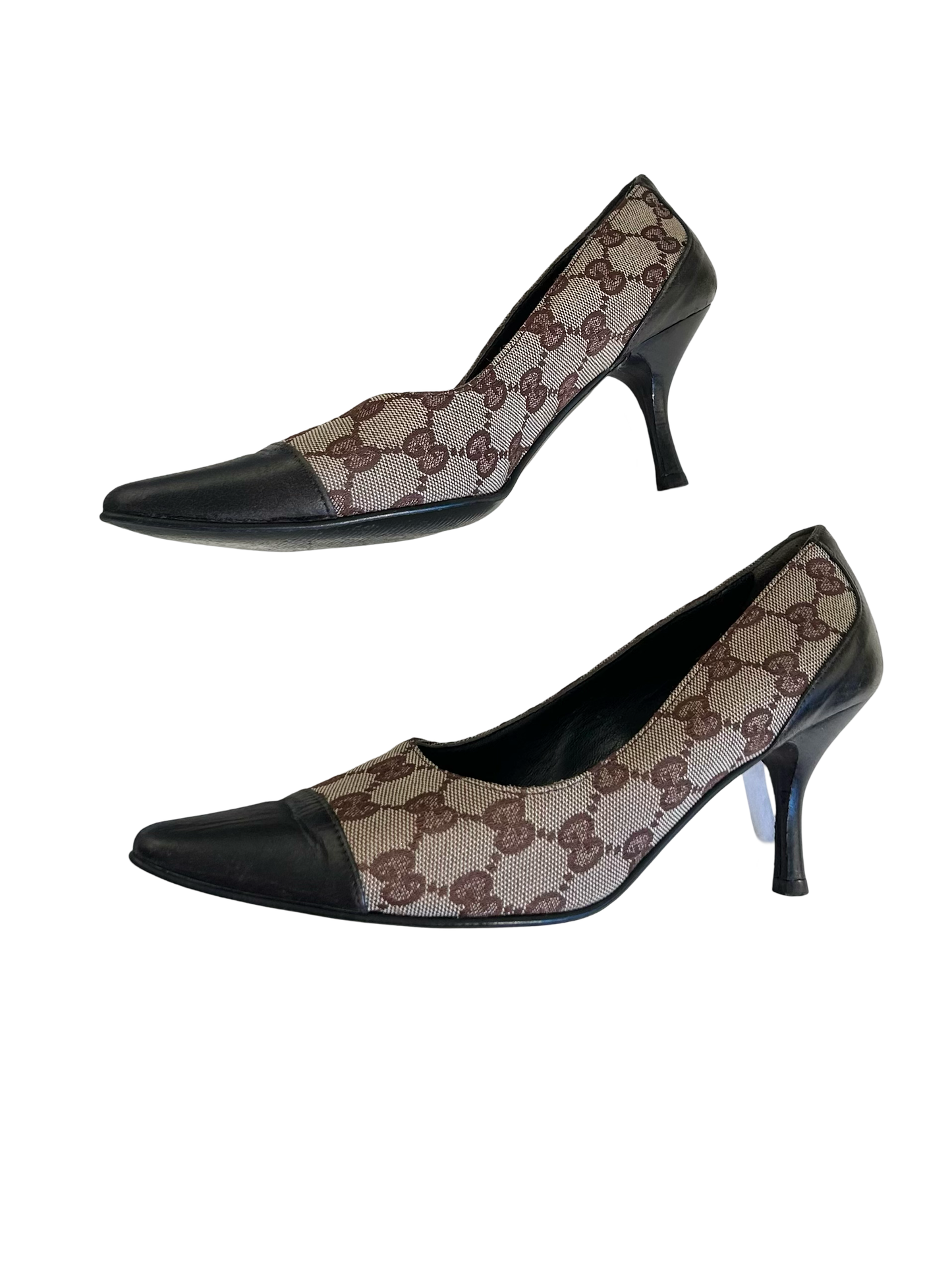 Brown Leather and Monogram Heels