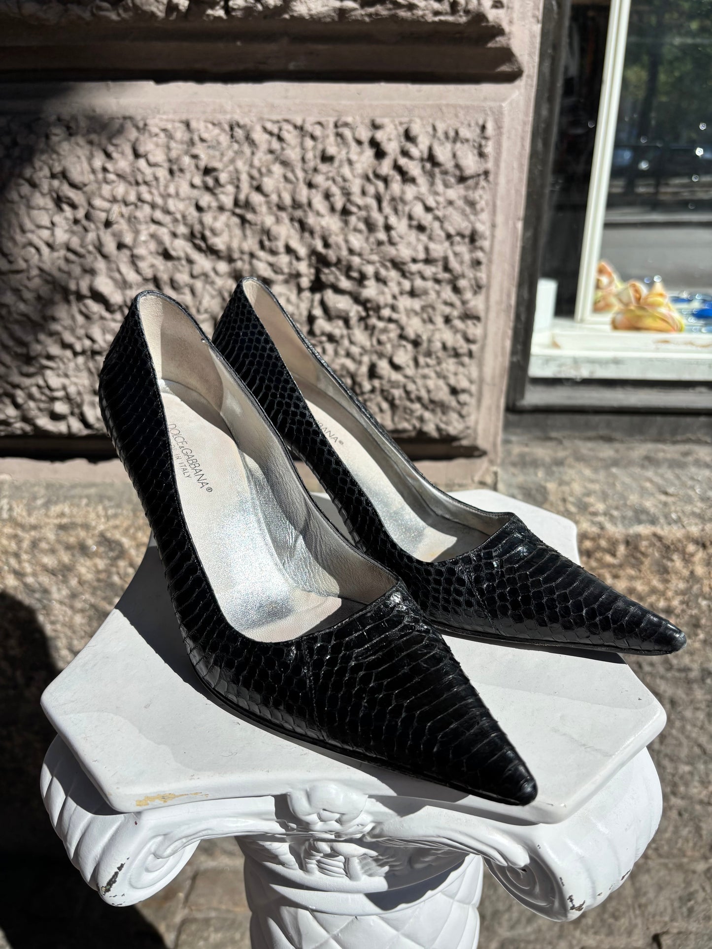 Black Snakeskin Pumps