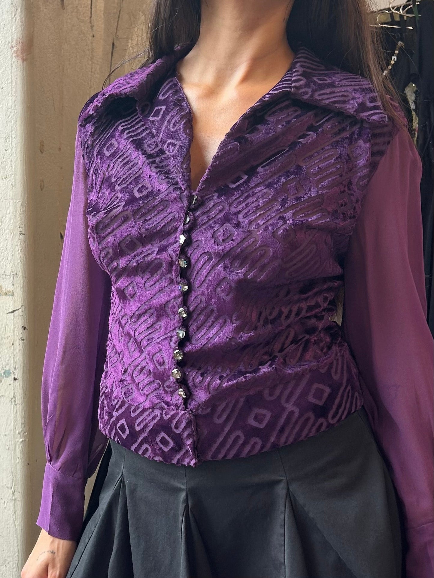 70’s silk Bejeweled Button Blouse