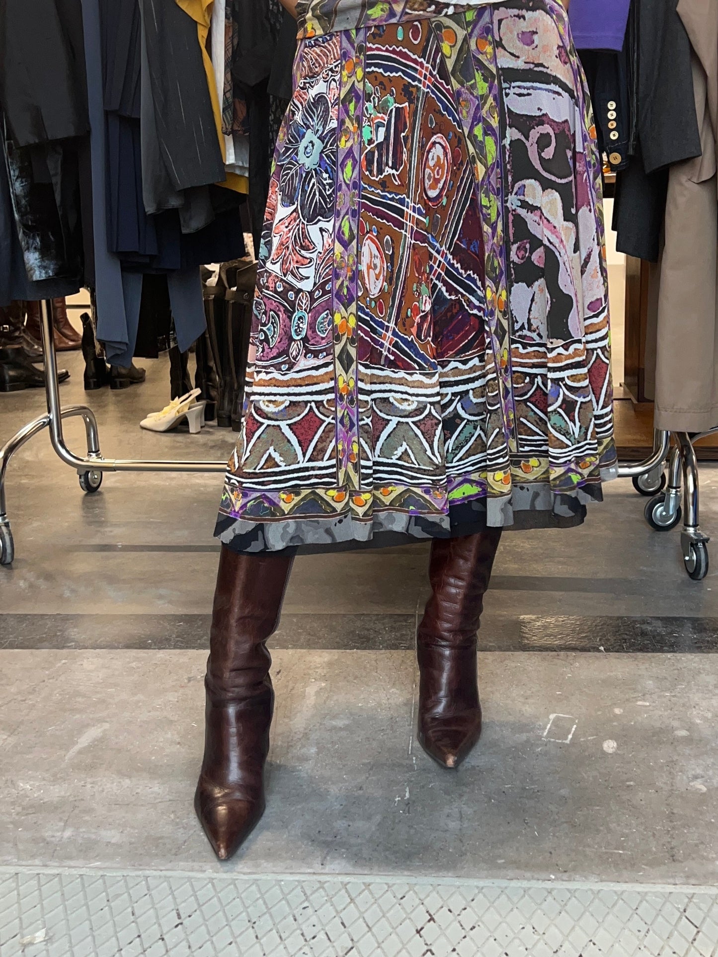 Printed Mesh Midi Dress