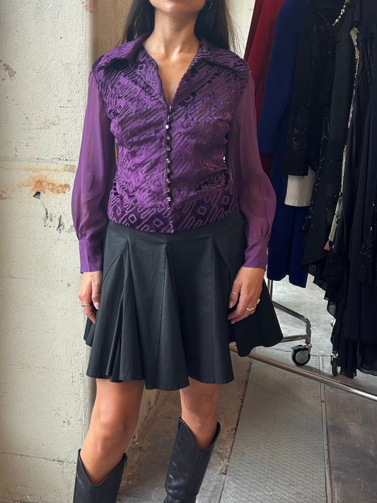 70’s silk Bejeweled Button Blouse