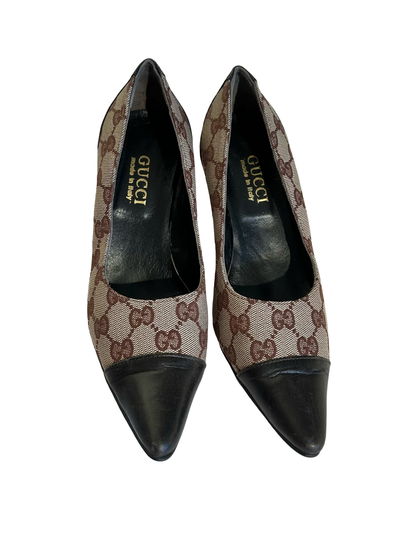 Brown Leather and Monogram Heels