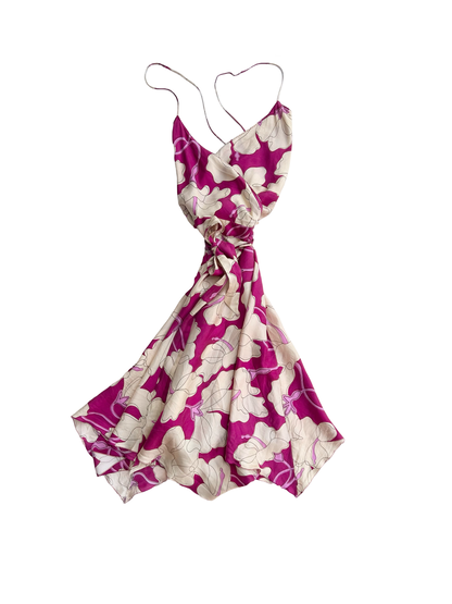 Fuchsia Floral Wrap Silk Dress