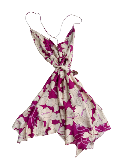 Fuchsia Floral Wrap Silk Dress