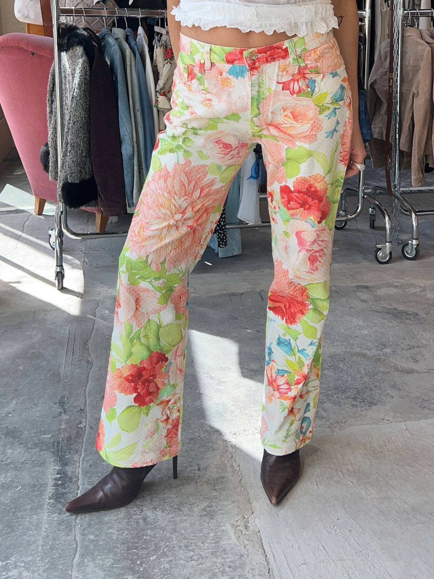 Shiny Vintage Floral Jeans