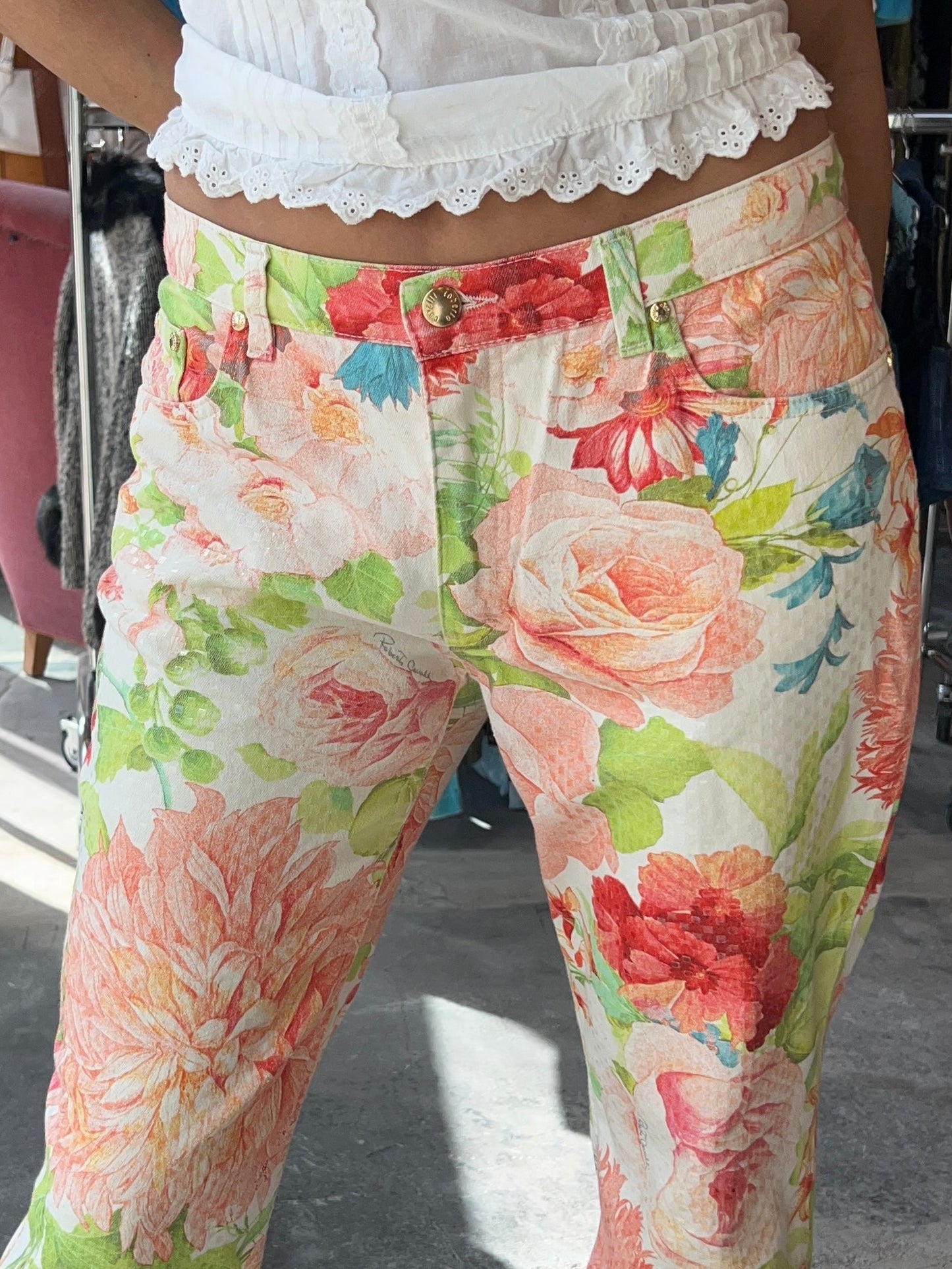 Shiny Vintage Floral Jeans