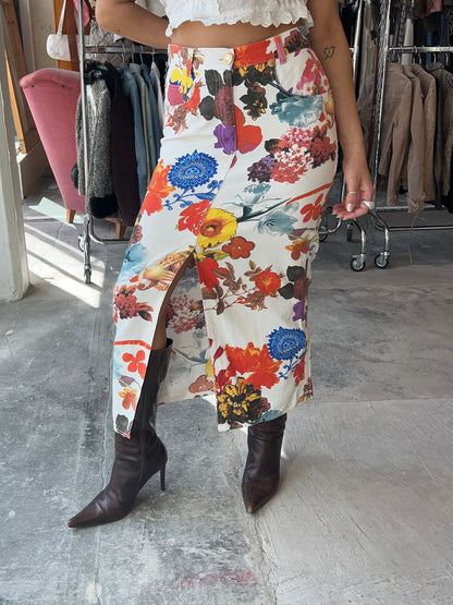 Jeans Floral Midi Skirt