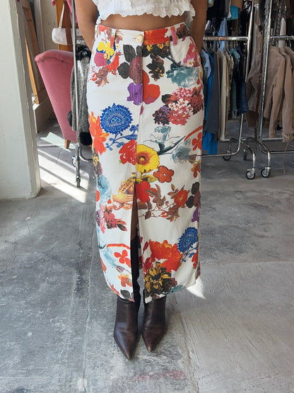 Jeans Floral Midi Skirt