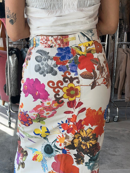 Jeans Floral Midi Skirt